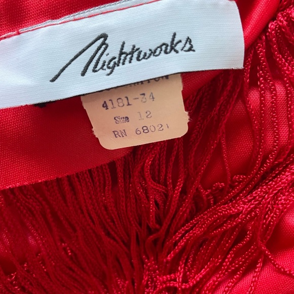 80’s Vintage Nightworks Fringe Flapper Great Gatsby Style Fire Red Dress NWT S12 - Picture 10 of 11